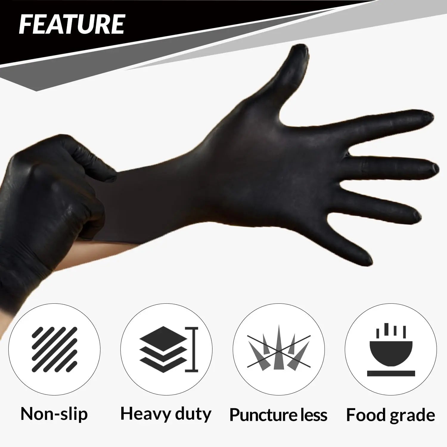 PROMEDIX P Heavy-Duty 6Mil Nitrile Cleaning Gloves, 100-Count Black Disposable Regular Waterproof Gloves, Latex-Free, Powder-Free, for Cooking & Pet Hair Removal