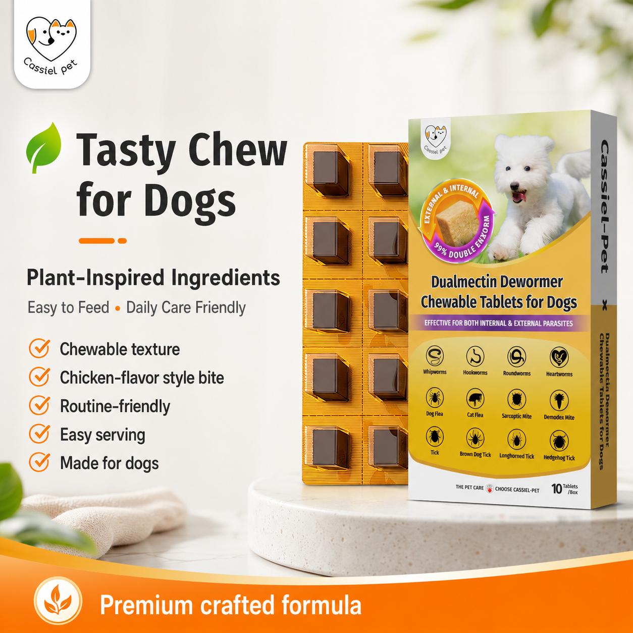Cassiel Dog Wellness Chews — Herbal Blend for Digestion, Skin & Coat, Chicken Flavor
