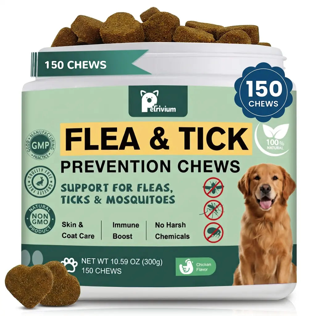 150Ct-Petrivium Dog Flea & Tick Support Soft Chews - Natural Oral Supplement - Suitable for All Breeds & Sizes-Chicken Flavor#Summervibes#Petlovers #Tiktokshopspringglowup