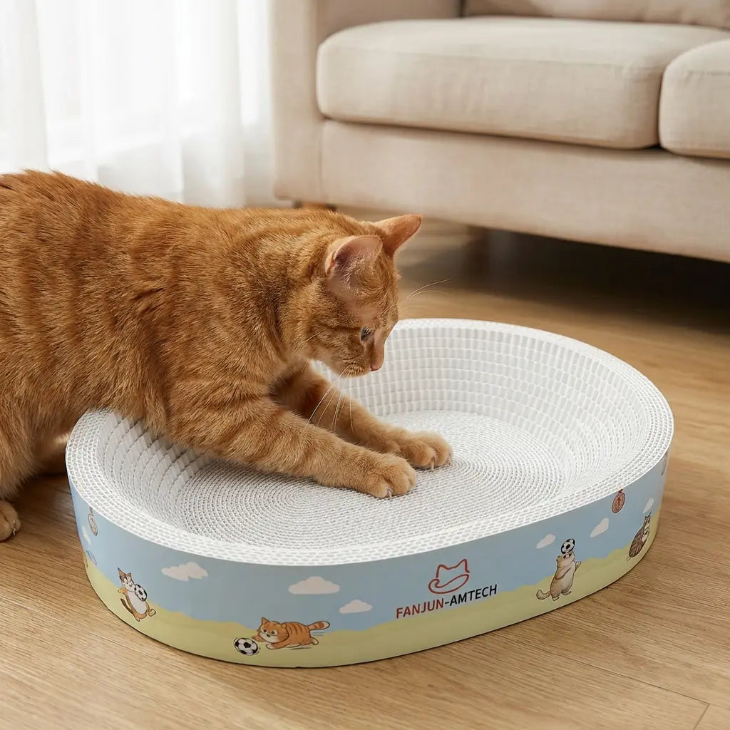 【Dealsforyoudays】 FANJUN-AMTECH 2-In-1 Cartoon Cat Scratcher Bed,Play & Rest Design, No Paper Scraps, Wear-Resistant, Anti-Overturning, High-Hardness Plant Fiber Corrugated Paper, Plastic-Free, Safe Eco-Friendly Cool Cat Supply,Summerwins