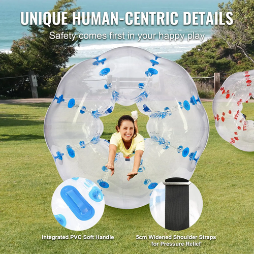 A pair of durable 5 ft inflatable bumper balls made from thick PVC  for Outdoor Group Play (2 pack)