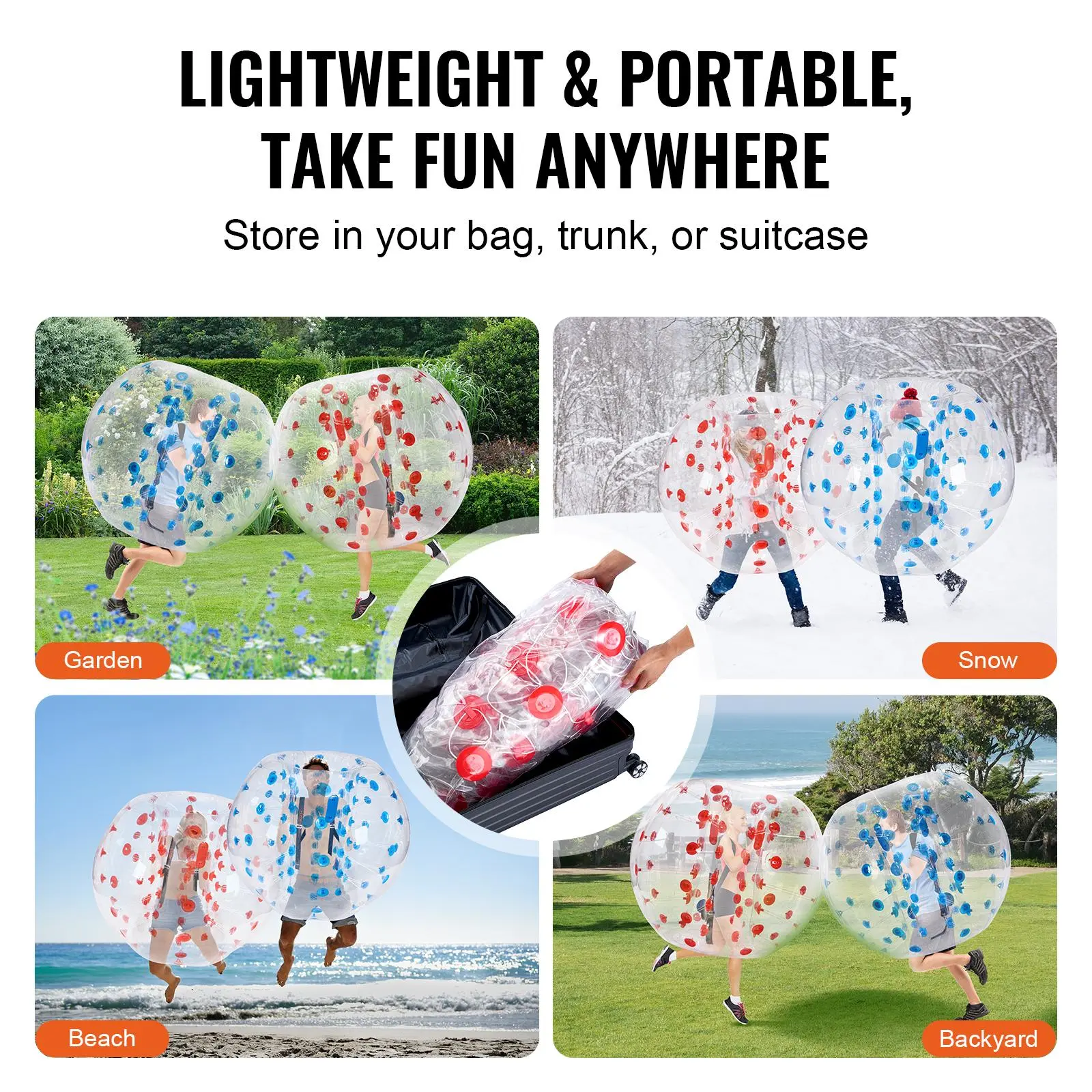 A pair of durable 5 ft inflatable bumper balls made from thick PVC  for Outdoor Group Play (2 pack)