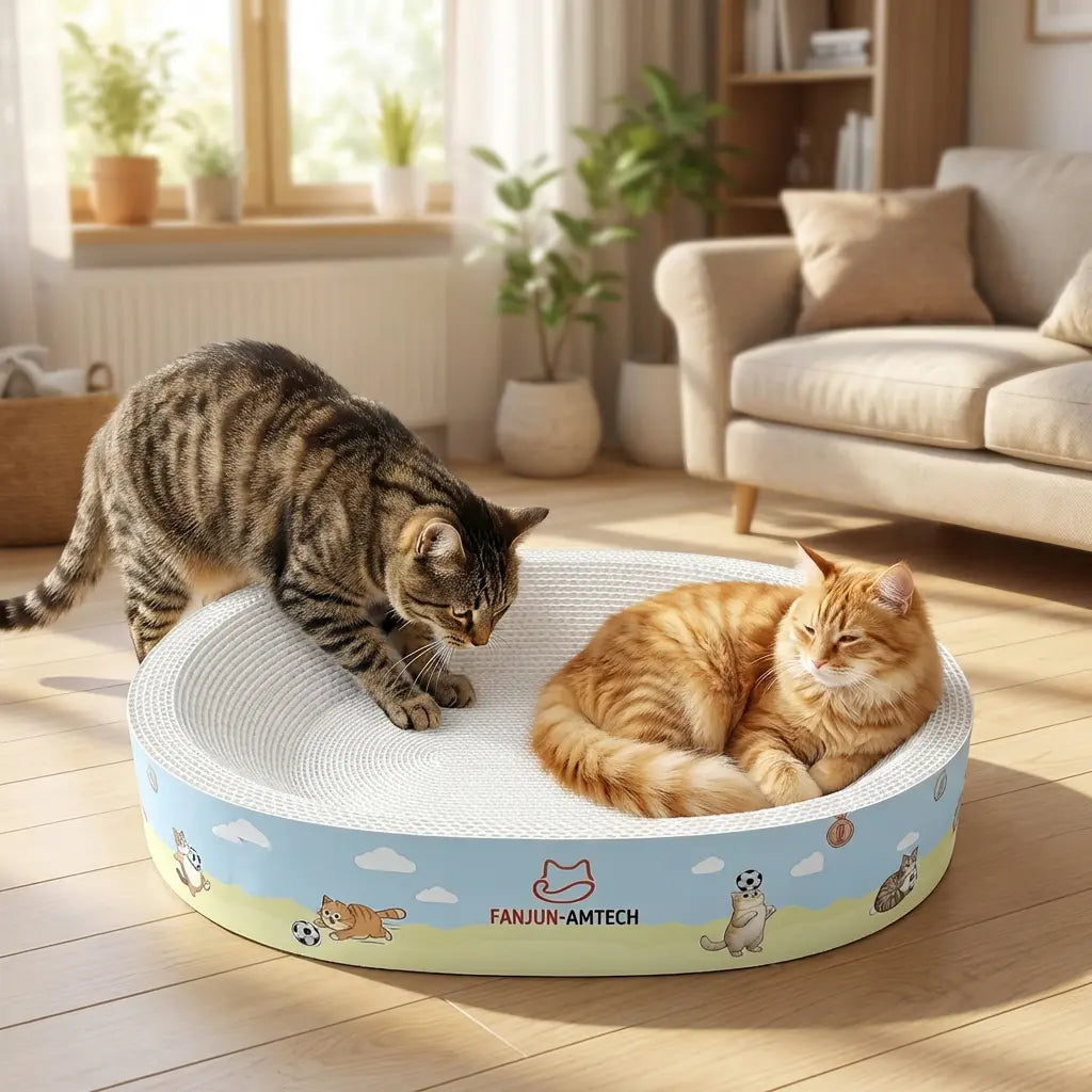 【Dealsforyoudays】 FANJUN-AMTECH 2-In-1 Cartoon Cat Scratcher Bed,Play & Rest Design, No Paper Scraps, Wear-Resistant, Anti-Overturning, High-Hardness Plant Fiber Corrugated Paper, Plastic-Free, Safe Eco-Friendly Cool Cat Supply,Summerwins